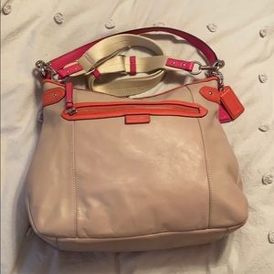 coach tan pink and orange shoulder bag